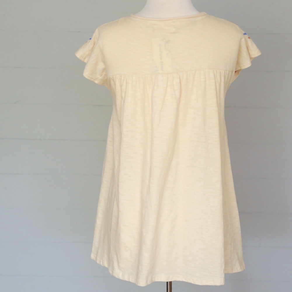 109- Beige Aztec Embroidered Short Sleeve Top - Picture 3 of 3